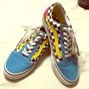 color block checkered vans